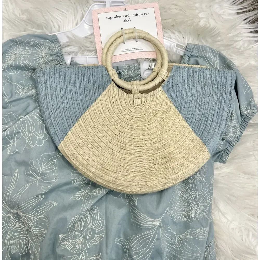 Cupcakes And Cashmere Dusty Blue Embroidered Breezy Summer Set‎ 7/8 With Purse